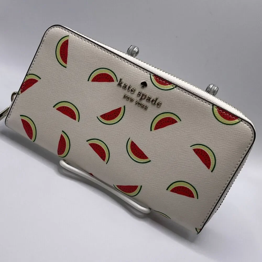 Kate Spade Staci Watermelon Party Large Continental Zip Around Wallet Cream NEW